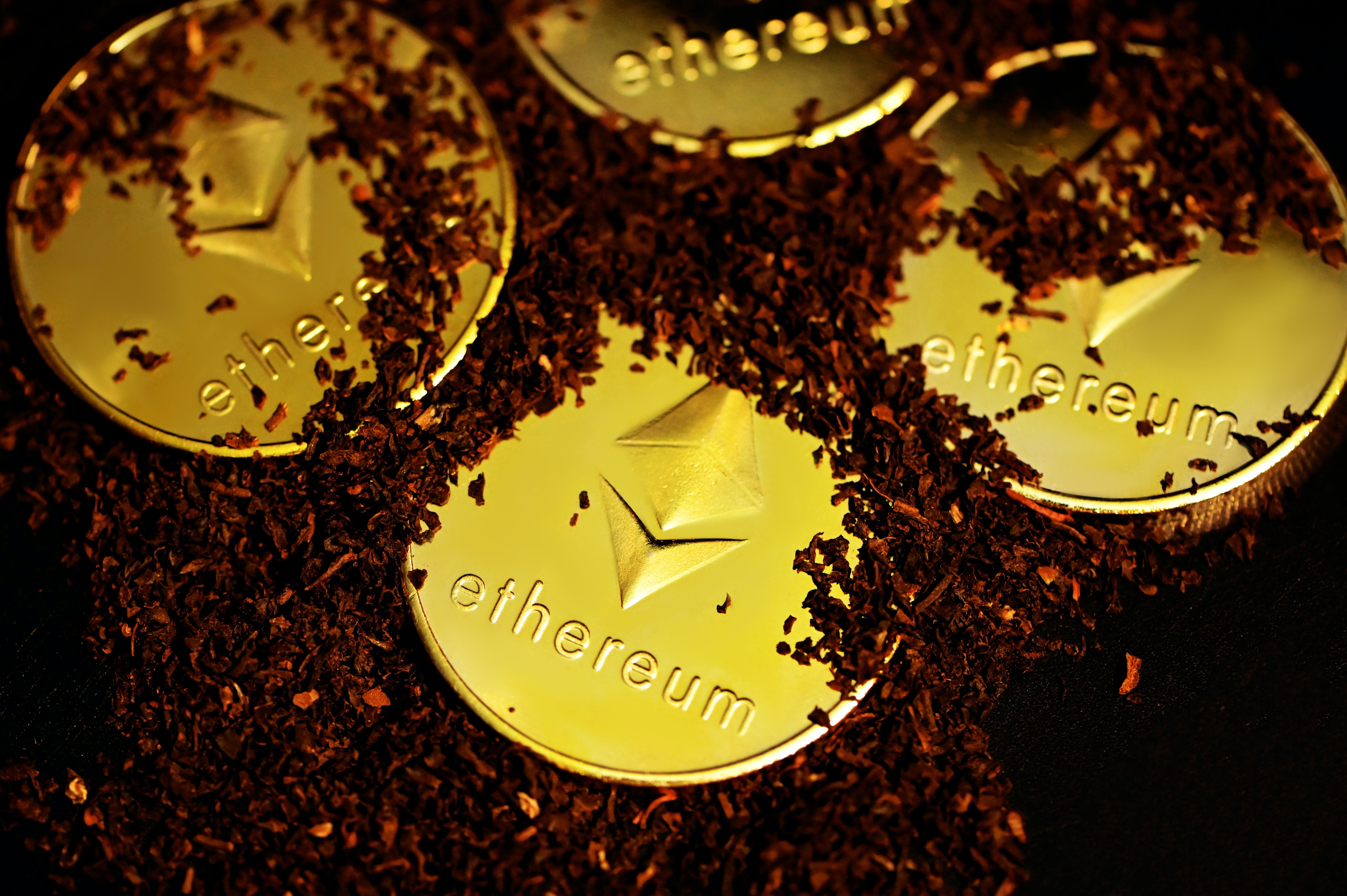Ethereum in a physical coin representation.