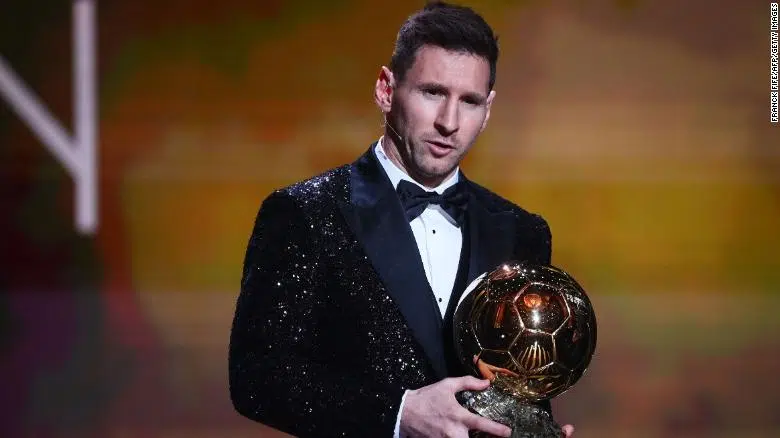 Messi poses after being awarded the the Ballon d'Or.