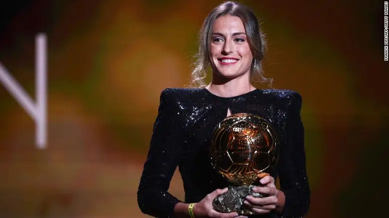 Putellas poses after being awarded the the women's Ballon d'Or award.