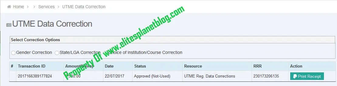 JAMB UTME Data Correction Page
