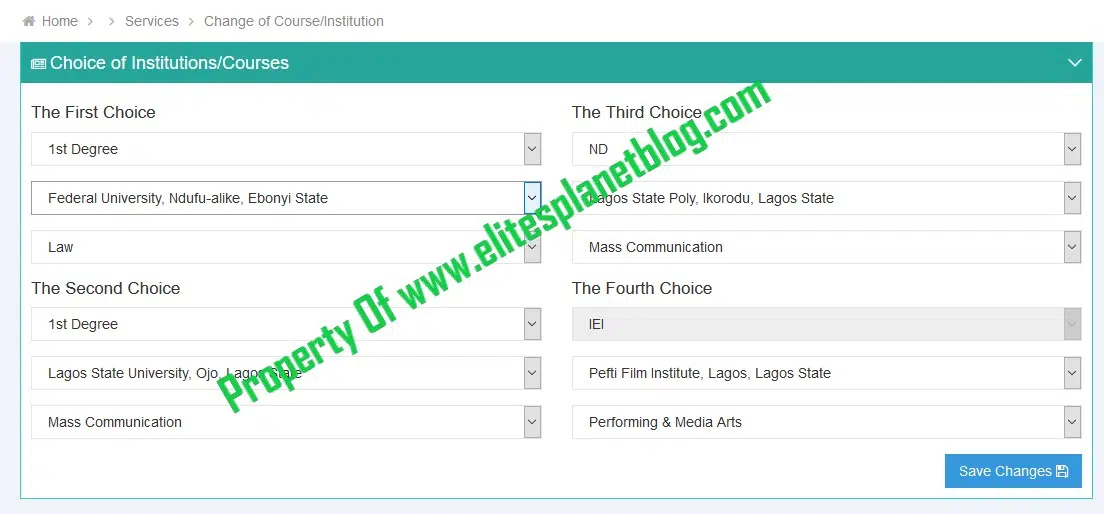JAMB Change of Course-Institution Process
