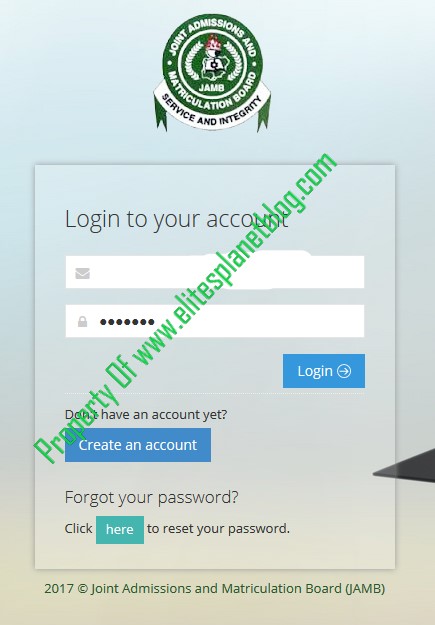 JAMB Change of Course/Institution Login Page