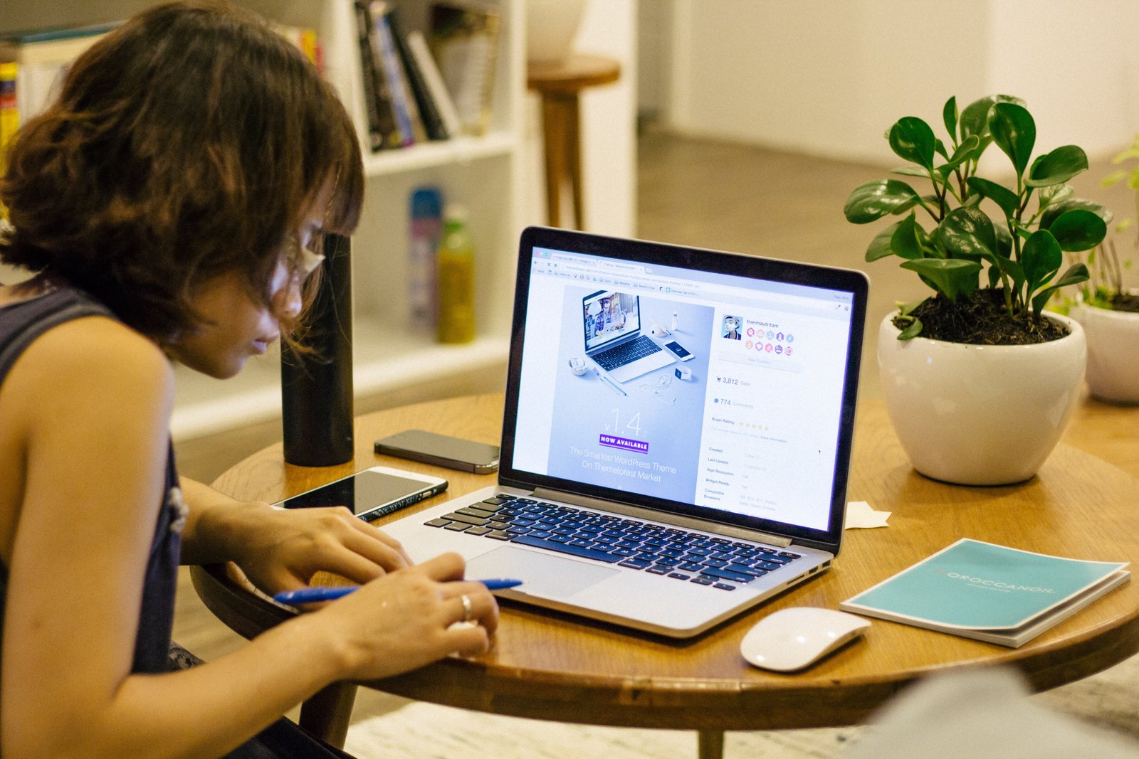 A mother working remotely from home as a virtual assistant