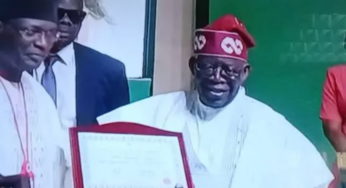 BREAKING: Bola Tinubu Receives Certificate of Return From INEC