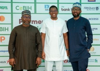 L-R Chief Product Officer, Frank Atashili; Managing Director, Dennis Ajalie and Chief Technology Officer, Emeka Awagu all, from TeamApt Ltd, at the Committee of e-Banking Industry Heads (CeBIH) Conference 2024 which held in Lagos recently