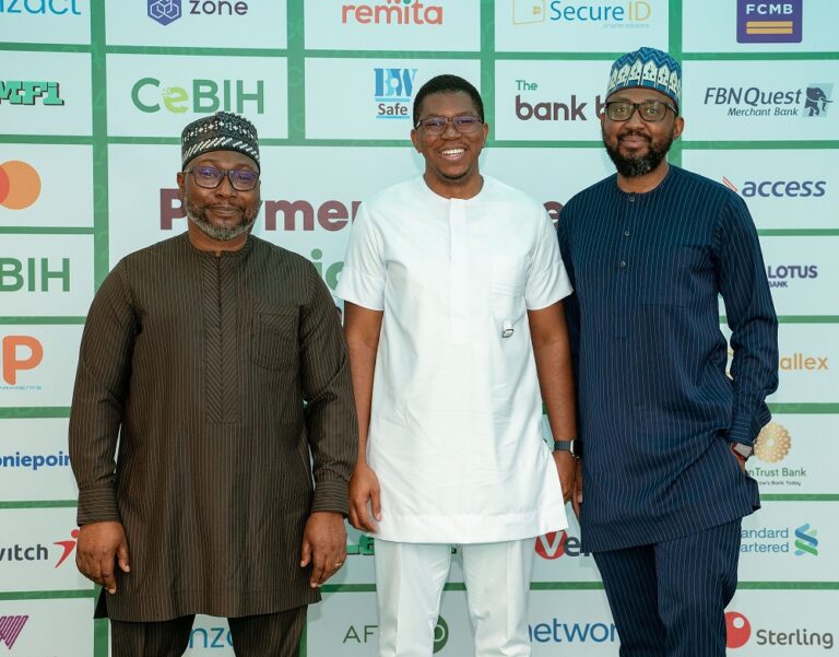 L-R Chief Product Officer, Frank Atashili; Managing Director, Dennis Ajalie and Chief Technology Officer, Emeka Awagu all, from TeamApt Ltd, at the Committee of e-Banking Industry Heads (CeBIH) Conference 2024 which held in Lagos recently