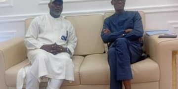 L-R: Alhaji Shehu Sampam D.G SWAC 4 ABAT AGAIN and Mr. Tayo Ayinde, chief of staff to the governor, Lagos State, during a meeting at Lagos House, Alausa