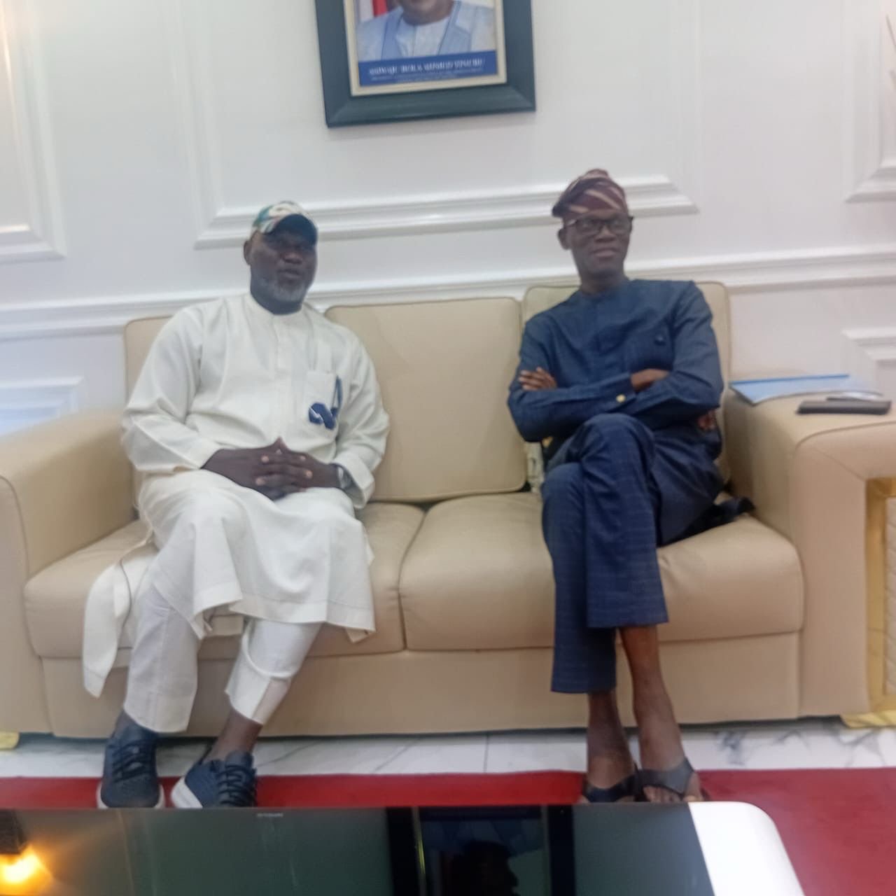 L-R: Alhaji Shehu Sampam D.G SWAC 4 ABAT AGAIN and Mr. Tayo Ayinde, chief of staff to the governor, Lagos State, during a meeting at Lagos House, Alausa